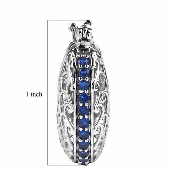 Blue Diamond 1.20 ctw Simulated Hoop Platinum Earrings - Picture 6 of 6